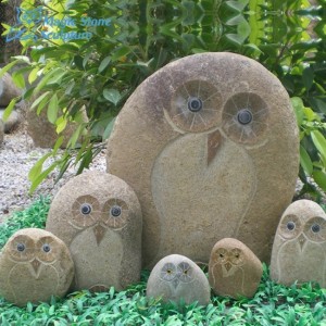 Handcrafted Cobble Stone Owl Statues for Garden Decor