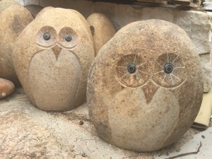 Cobble stone owl outdoor ornament