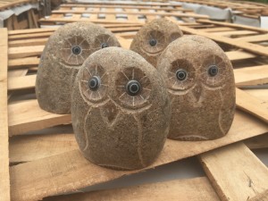 Cobble stone owl outdoor ornament