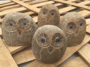 Cobble stone owl outdoor ornament